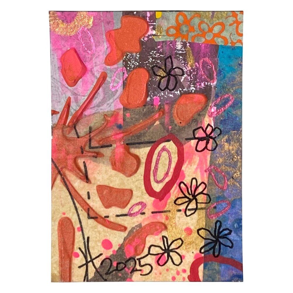 ACEO Original Art Acrylic Collage Mixed Media Markers 3-D ATC